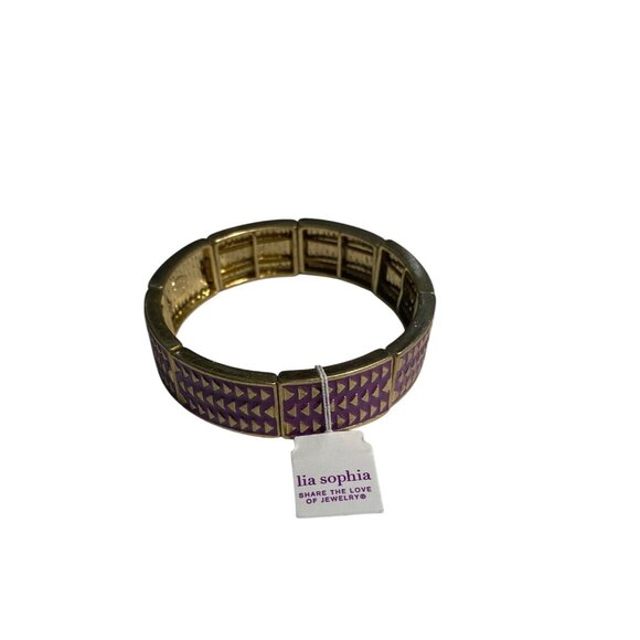 Lia Sophia Retired Purple Rhythmic Stretch Bracelet Geometric Pattern Gold Accen - Picture 7 of 7